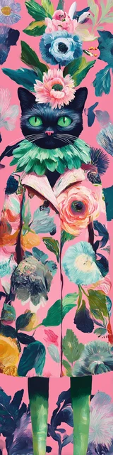 Black cat bookmarks with a cat wearing a floral jacket